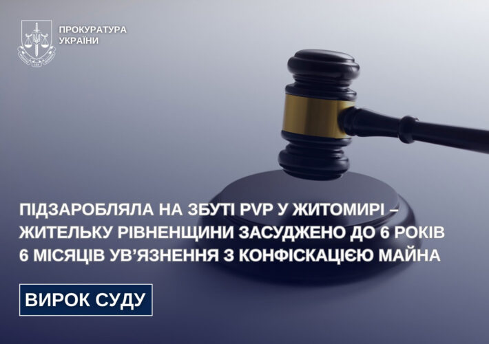 Підзаробляла на збуті PVP у Житомирі – жительку Рівненщини засуджено до 6 років 6 місяців ув’язнення з конфіскацією майна