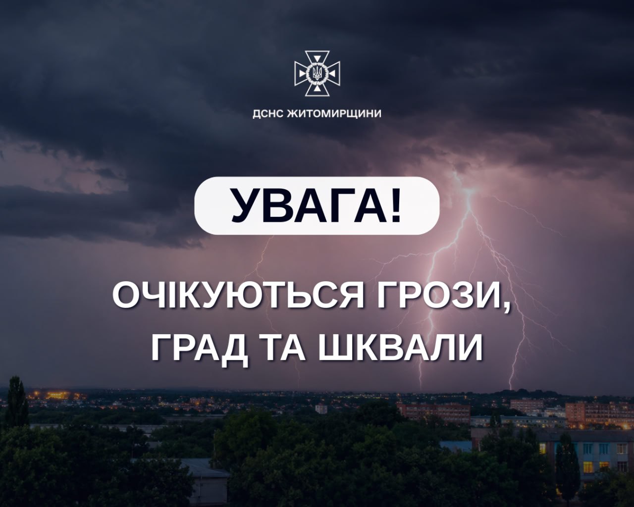 20 липня на території області очікуються грози, в окремих районах — град та шквали 15–20 м/с